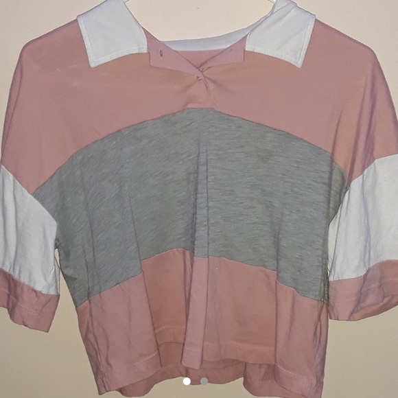 pink and grey crop top white collar - Picture 1 of 1